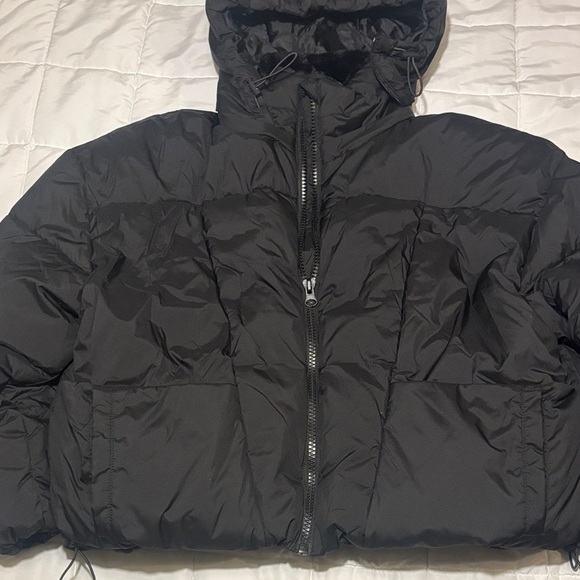 Arizona Heavyweight Black Puffer Jacket Waist Length Fur Lined Lg - Picture 2 of 14